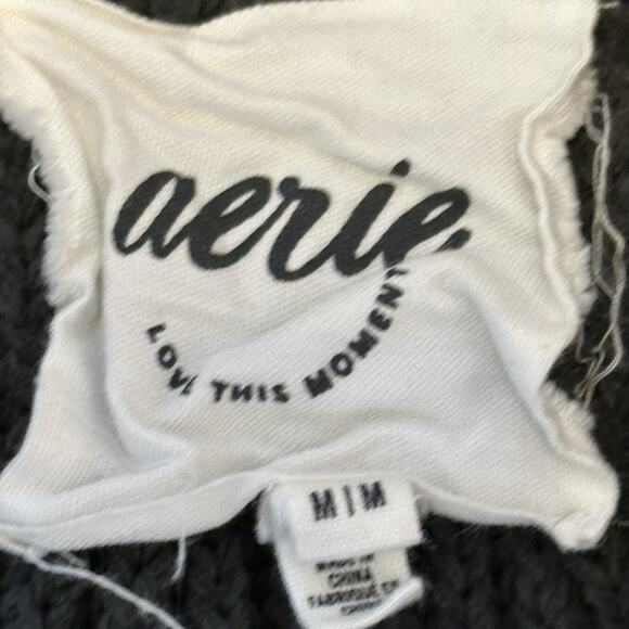 Aerie Women Med Sweater Knit Collared V Neck Oversized Charcoal Gray Ivy Prep - Picture 5 of 7